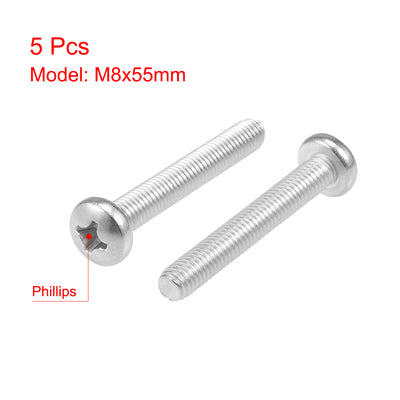 Harfington Machine Screws Pan Phillips Head Screw 304 Stainless Steel Fasteners Bolts 5Pcs