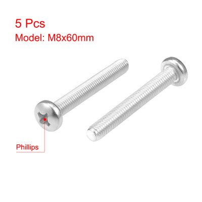 Harfington Machine Screws Pan Phillips Head Screw 304 Stainless Steel Fasteners Bolts 5Pcs