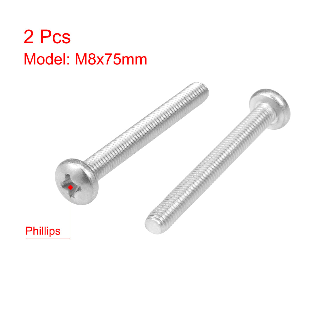 Harfington Machine Screws Pan Phillips Head Screw 304 Stainless Steel Fasteners Bolts 2Pcs