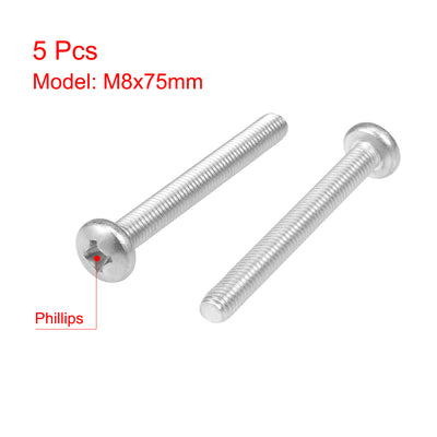 Harfington Machine Screws Pan Phillips Head Screw 304 Stainless Steel Fasteners Bolts 5Pcs