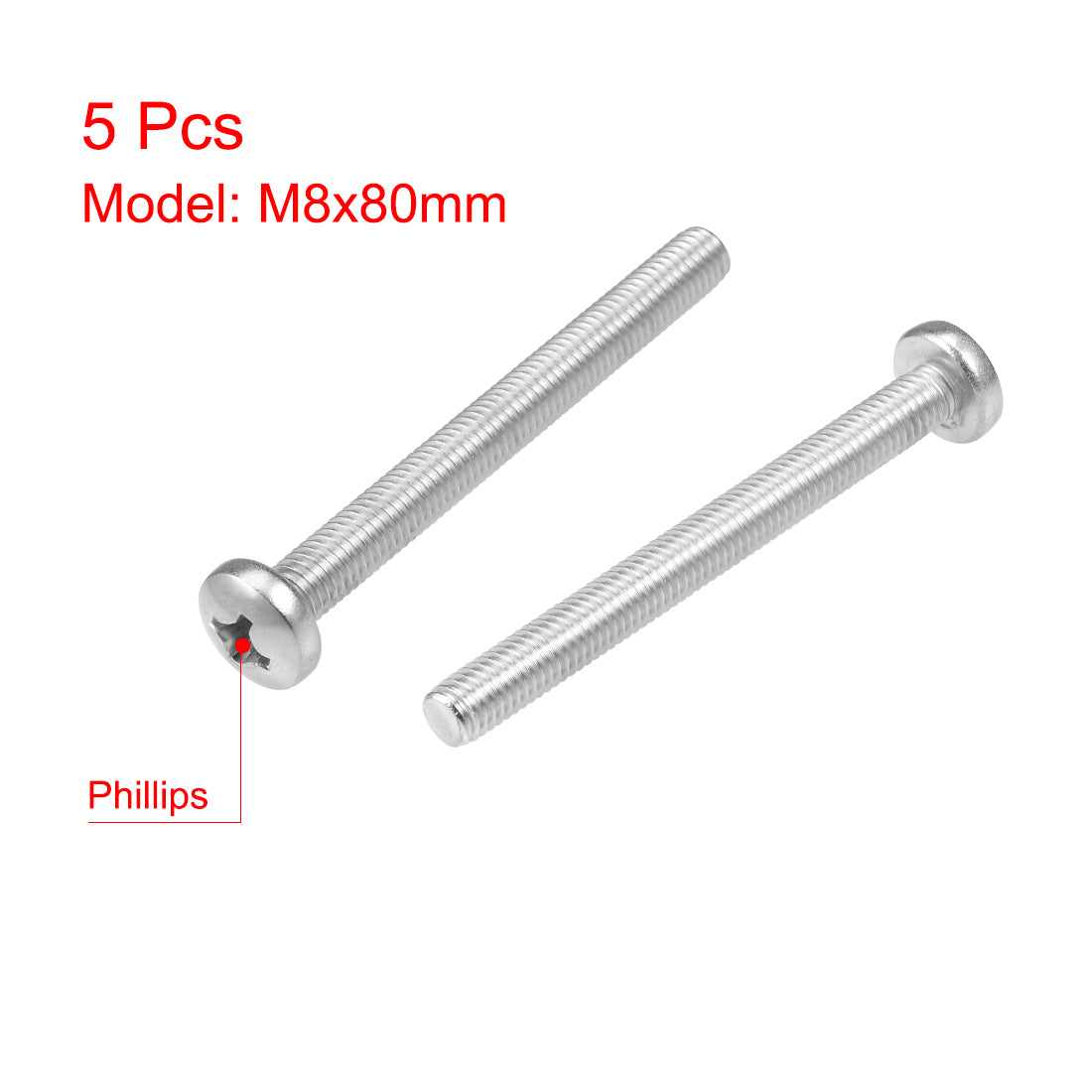 Harfington Machine Screws Pan Phillips Head Screw 304 Stainless Steel Fasteners Bolts 5Pcs