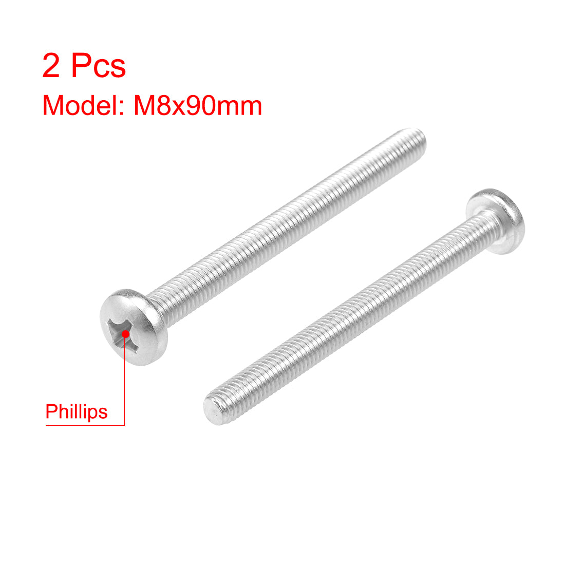 Harfington Machine Screws Pan Phillips Head Screw 304 Stainless Steel Fasteners Bolts 2Pcs