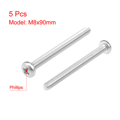 Harfington Machine Screws Pan Phillips Head Screw 304 Stainless Steel Fasteners Bolts 5Pcs