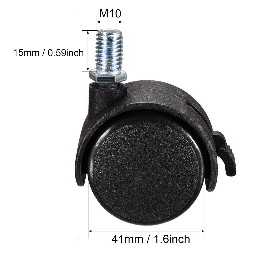 Harfington Furniture Casters 1.5 Inch Nylon M10 x 15mm Threaded Stem Swivel Caster Wheels w Brake, 33lb Capacity Each Wheel, 5 Pcs