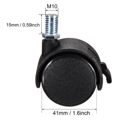 Harfington Furniture Casters 1.5 Inch Nylon M10 x 15mm Threaded Stem Swivel Caster Wheels w Brake, 33lb Capacity Each Wheel, 5 Pcs