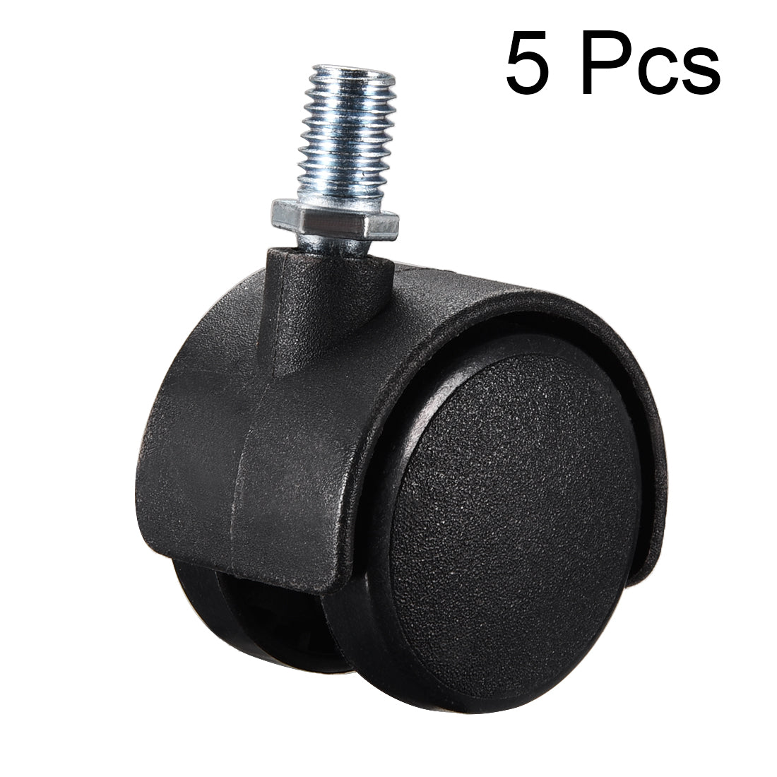 Harfington Furniture Casters 1.5 Inch Nylon M10 x 15mm Threaded Stem Swivel Caster Wheels w Brake, 33lb Capacity Each Wheel, 5 Pcs