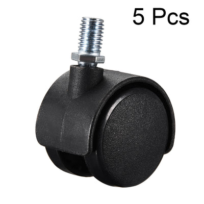 Harfington Furniture Casters 1.5 Inch Nylon M10 x 15mm Threaded Stem Swivel Caster Wheels w Brake, 33lb Capacity Each Wheel, 5 Pcs