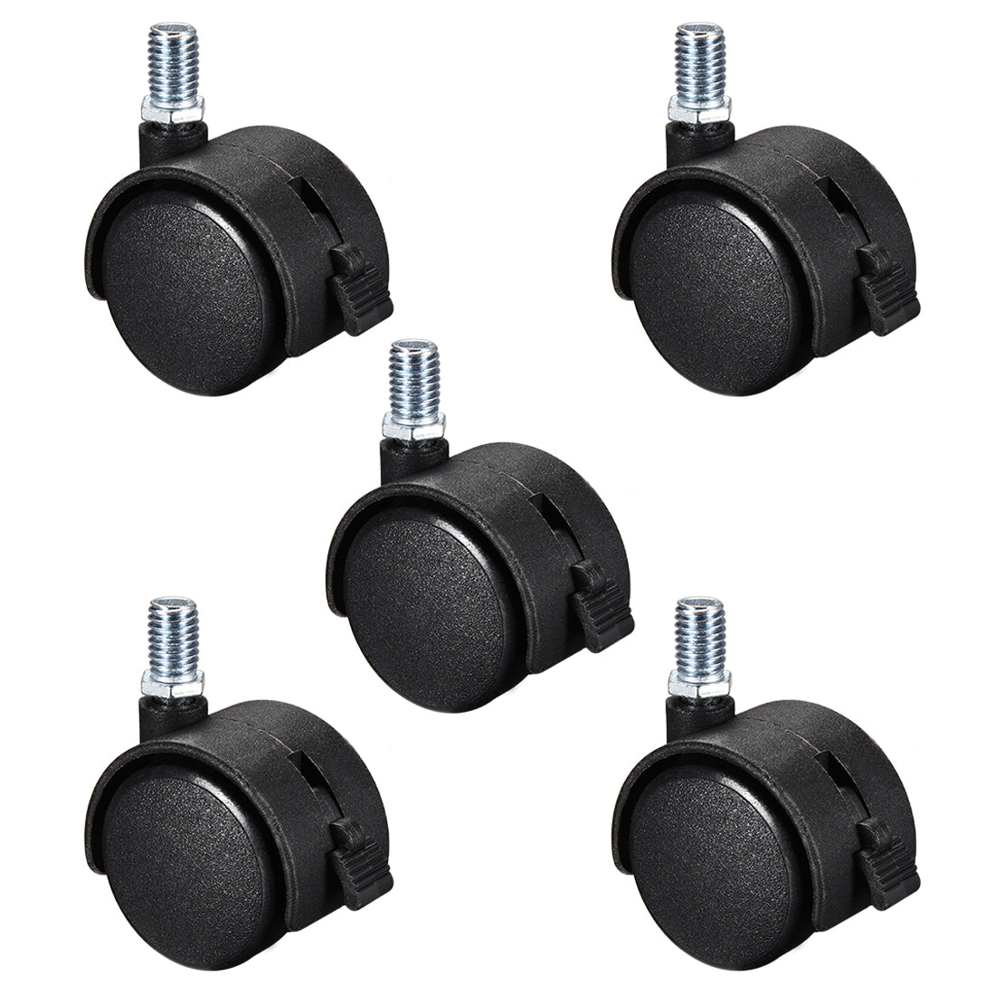 Harfington Furniture Casters 1.5 Inch Nylon M10 x 15mm Threaded Stem Swivel Caster Wheels w Brake, 33lb Capacity Each Wheel, 5 Pcs