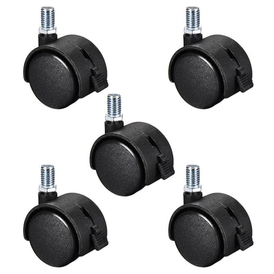 Harfington Furniture Casters 1.5 Inch Nylon M10 x 15mm Threaded Stem Swivel Caster Wheels w Brake, 33lb Capacity Each Wheel, 5 Pcs