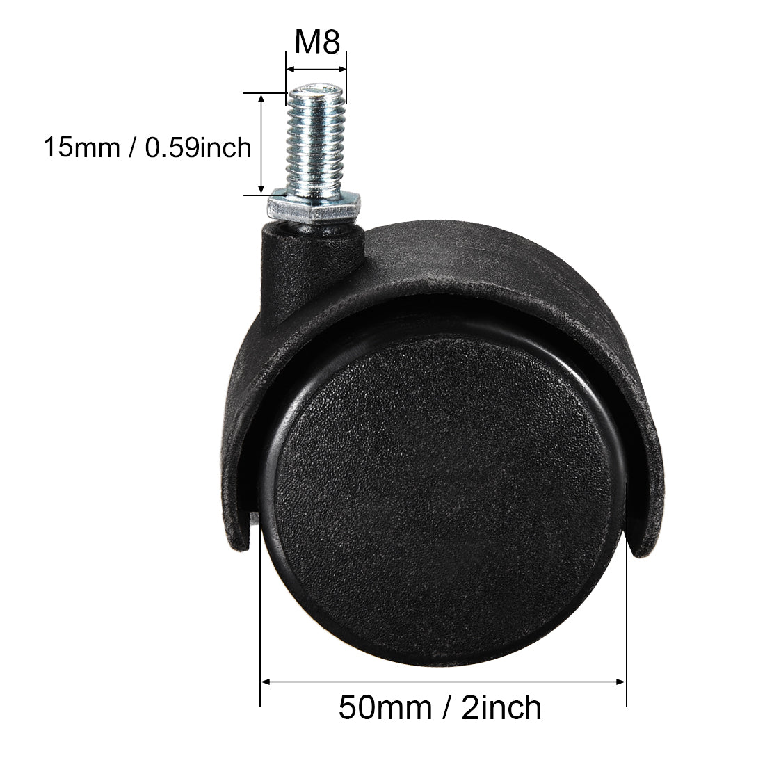 Harfington Furniture Casters 2 Inch Nylon M8 x 15mm Threaded Stem Swivel Caster Wheels, 38lb Capacity Each Wheel, 5 Pcs