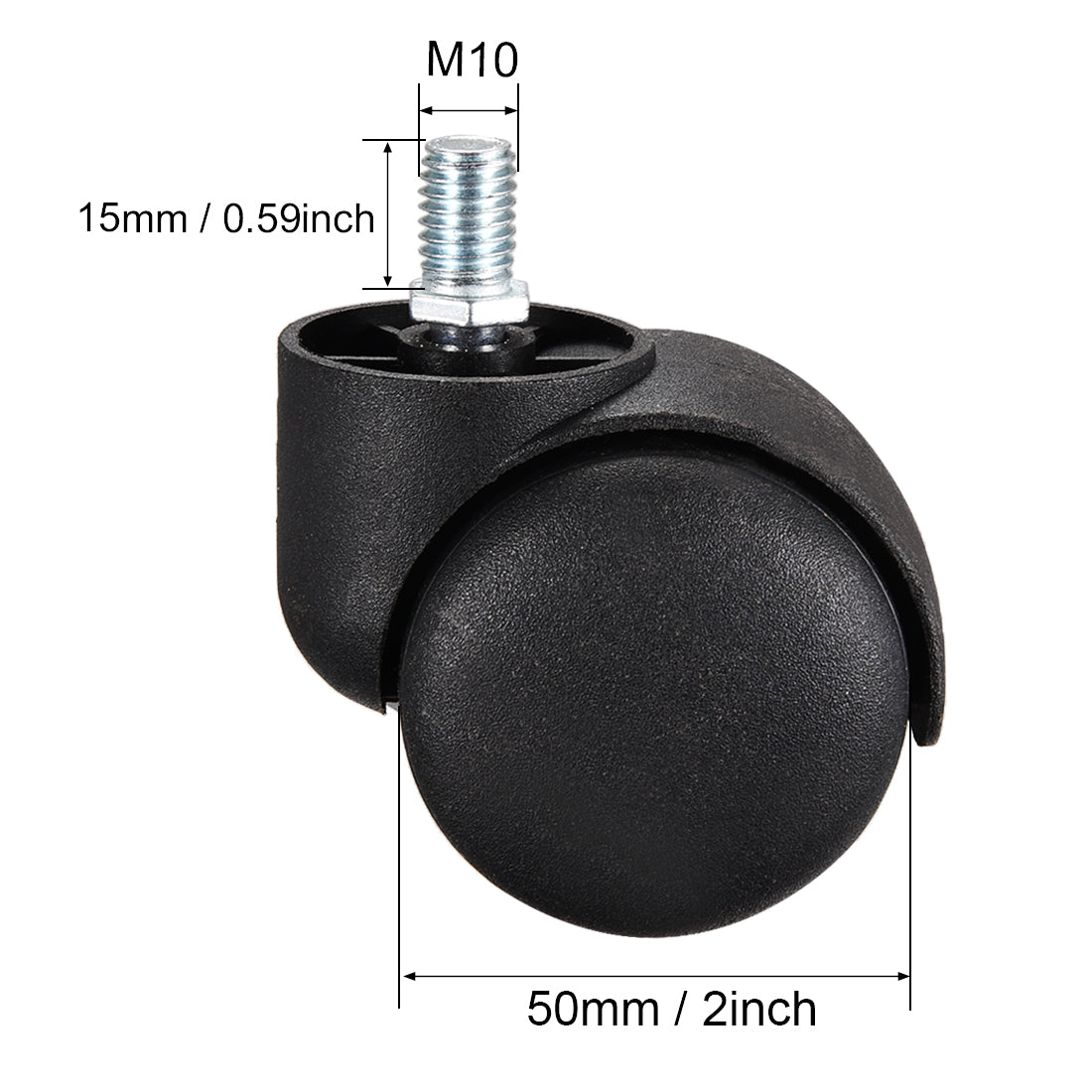 Harfington Furniture Casters 2-Inch Nylon M10x15mm Threaded Stem Swivel Caster Wheels with Base, 38lbs Capacity Per Wheel