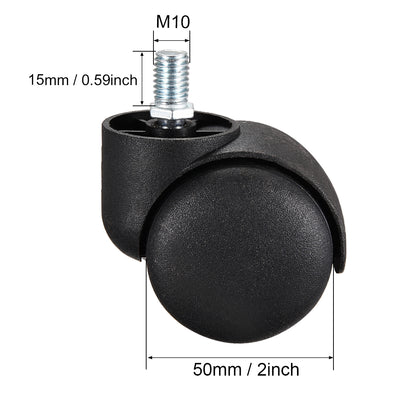 Harfington Furniture Casters 2-Inch Nylon M10x15mm Threaded Stem Swivel Caster Wheels with Base, 38lbs Capacity Per Wheel