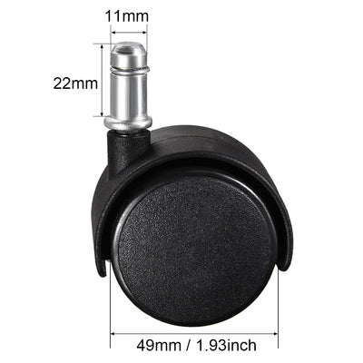 Harfington 2inch Swivel Casters Nylon Twin Wheel Universal 11mmx22mm Stem Caster Black 5pcs