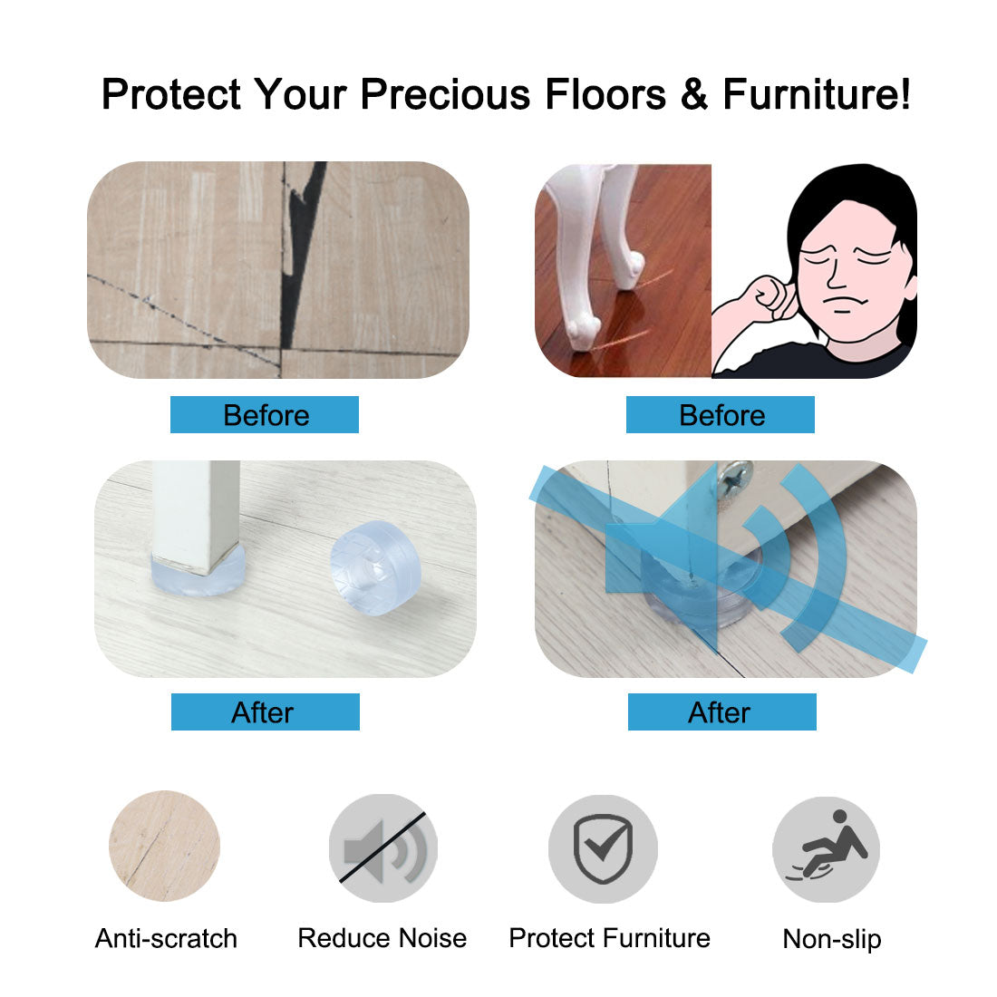 Harfington 16pcs Round Rubber Feet Non Slip Anti-scratch Floor Protector for Furniture 15mm