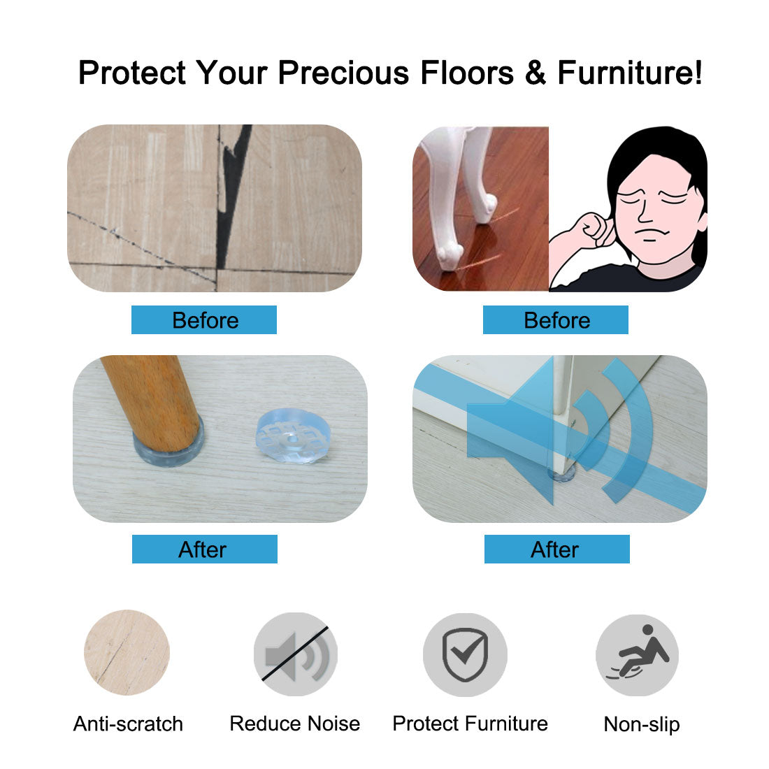 Harfington 16pcs Round Rubber Feet Non Slip Pad Anti-scratch Floor Protector for Table 25mm