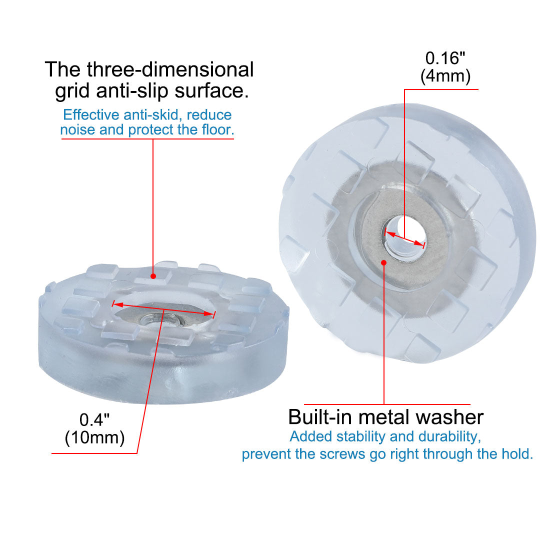 Harfington 18pcs Round Rubber Feet Insert Metal Washer Chair Leg Floor Pad Protector 25mm