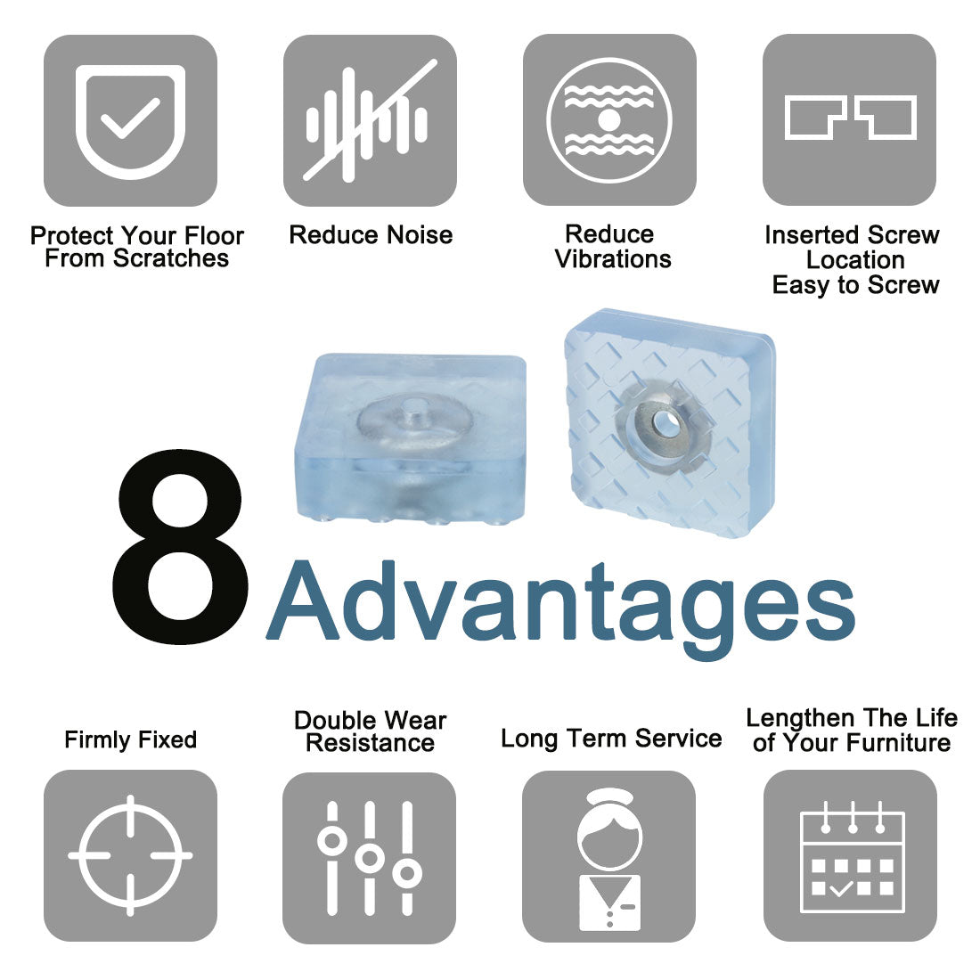 Harfington 16pcs Rubber Feet Insert Metal Washer Anti-Slip Furniture Leg Protector 30x30mm