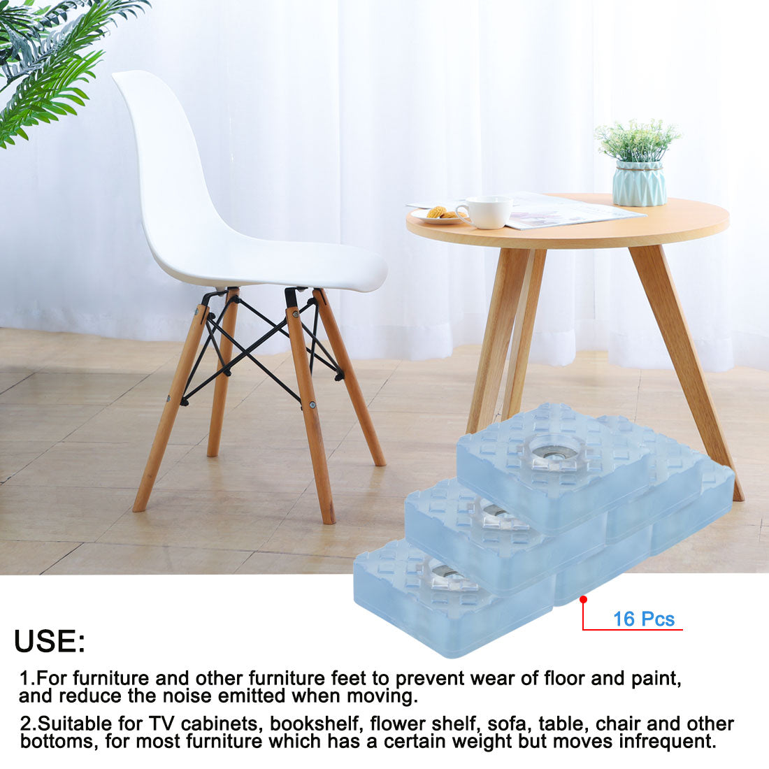 Harfington 16pcs Rubber Feet Insert Metal Washer Anti-Slip Furniture Leg Protector 30x30mm