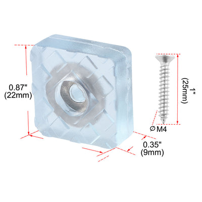 Harfington 12pcs Square Rubber Feet Metal Washer with Screw Leg Pad Floor Protector 22x22mm