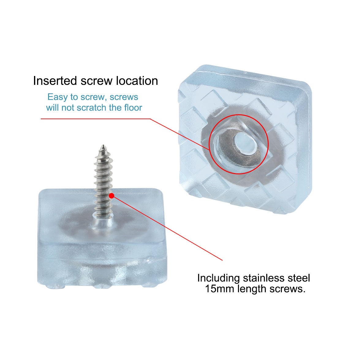 Harfington 12pcs Square Rubber Feet Metal Washer with Screw Leg Pad Floor Protector 22x22mm