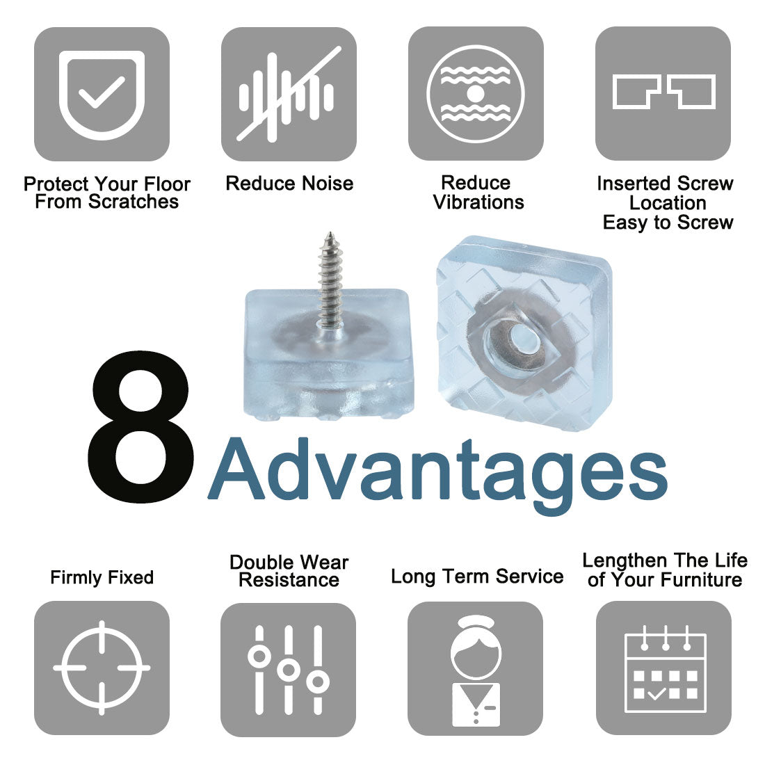 Harfington 12pcs Square Rubber Feet Metal Washer with Screw Leg Pad Floor Protector 22x22mm