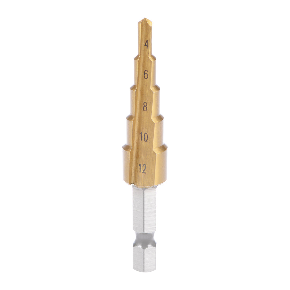 Harfington Step Drill Bit HSS 4241 4mm to 12mm 5 Sizes Titanium Coated Straight Flutes Hex Shank for Metal Wood Plastic