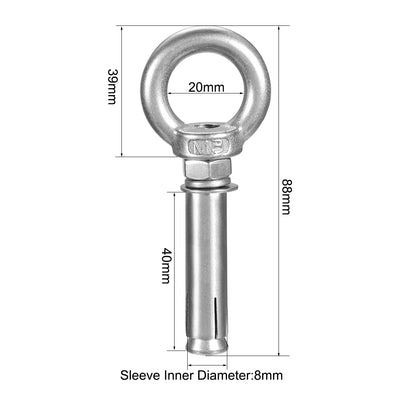 Harfington M8 x 60 Expansion Eyebolt Eye Nut Screw with Ring Anchor Raw Bolts 5 Pcs