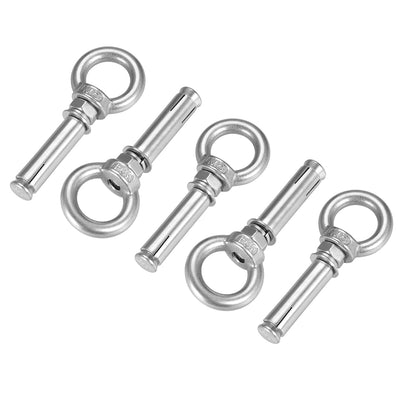 Harfington M8 x 60 Expansion Eyebolt Eye Nut Screw with Ring Anchor Raw Bolts 5 Pcs