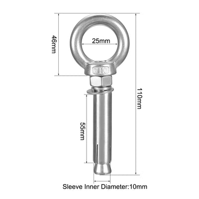 Harfington M10 x 80 Expansion Eyebolt Eye Nut Screw with Ring Anchor Raw Bolts 2 Pcs
