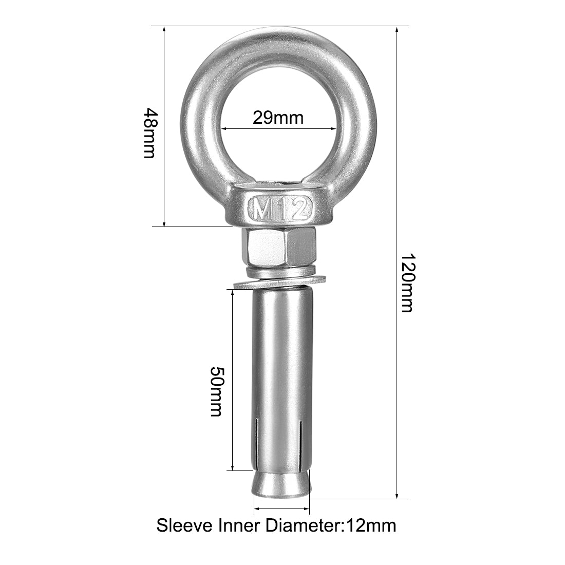 Harfington M12 x 80 Expansion Eyebolt Eye Nut Screw with Ring Anchor Raw Bolts 1 Pcs
