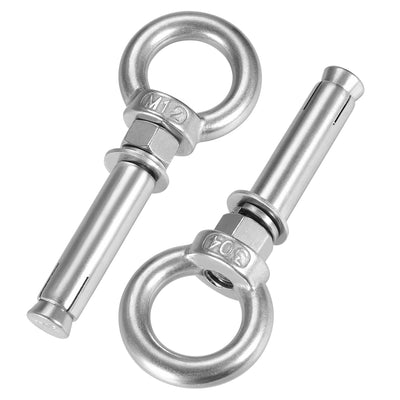 Harfington M12 x 90 Expansion Eyebolt Eye Nut Screw with Ring Anchor Raw Bolts 2 Pcs