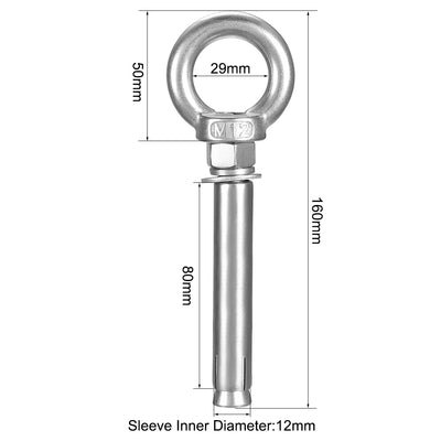 Harfington M12 x 120 Expansion Eyebolt Eye Nut Screw with Ring Anchor Raw Bolts 2 Pcs