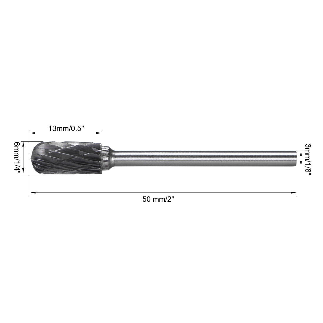 Harfington Tungsten Carbide Double Cut Rotary File Radius Cylinder Shape w 1/8" Shank 2pcs