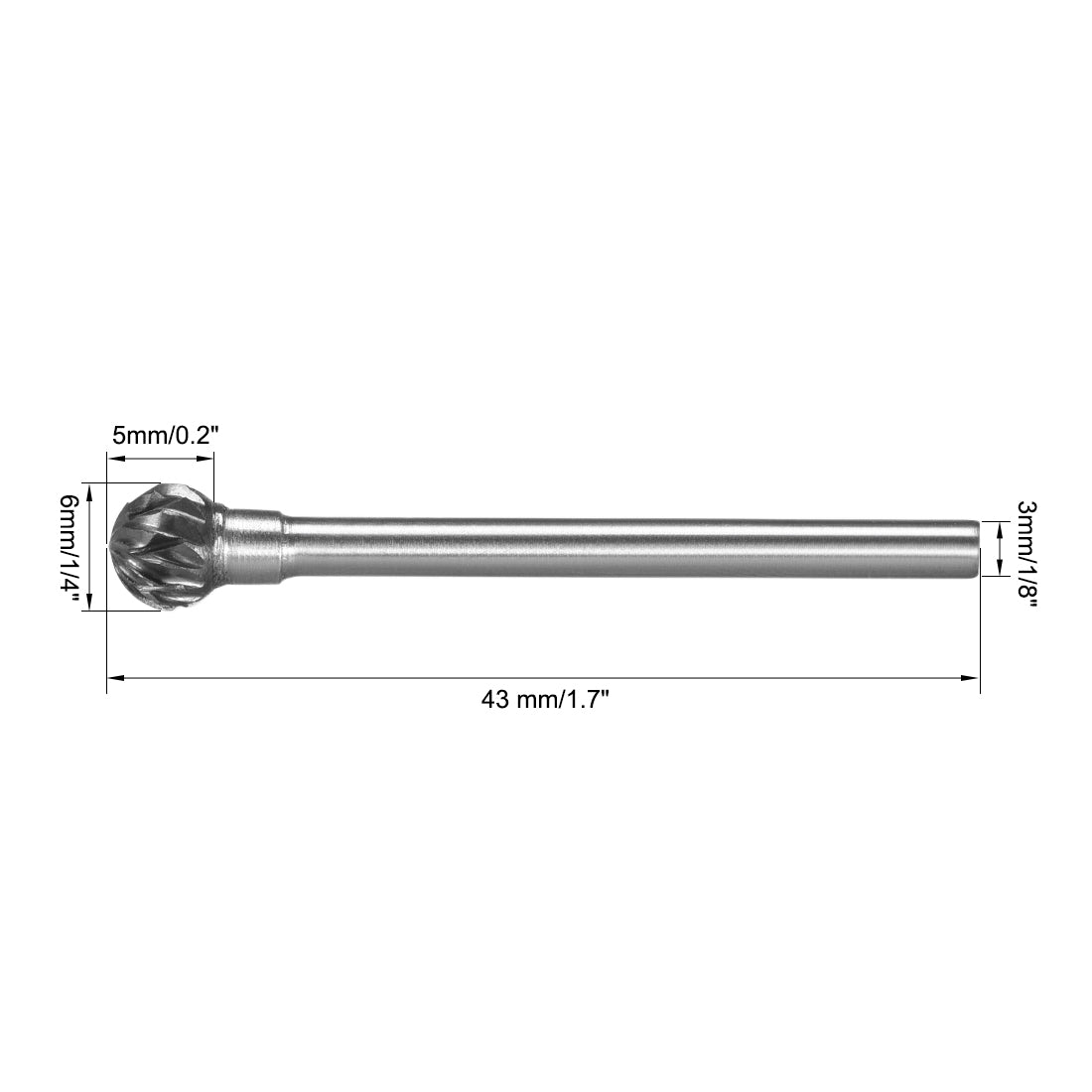 Harfington Tungsten Carbide Double Cut Rotary Burrs File Ball Shape with 1/8" Shank 3pcs