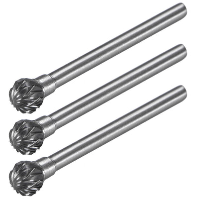 Harfington Tungsten Carbide Double Cut Rotary Burrs File Ball Shape with 1/8" Shank 3pcs