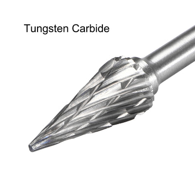 Harfington Tungsten Carbide Double Cut Rotary File Pointed Cone Shape w 1/8" Shank