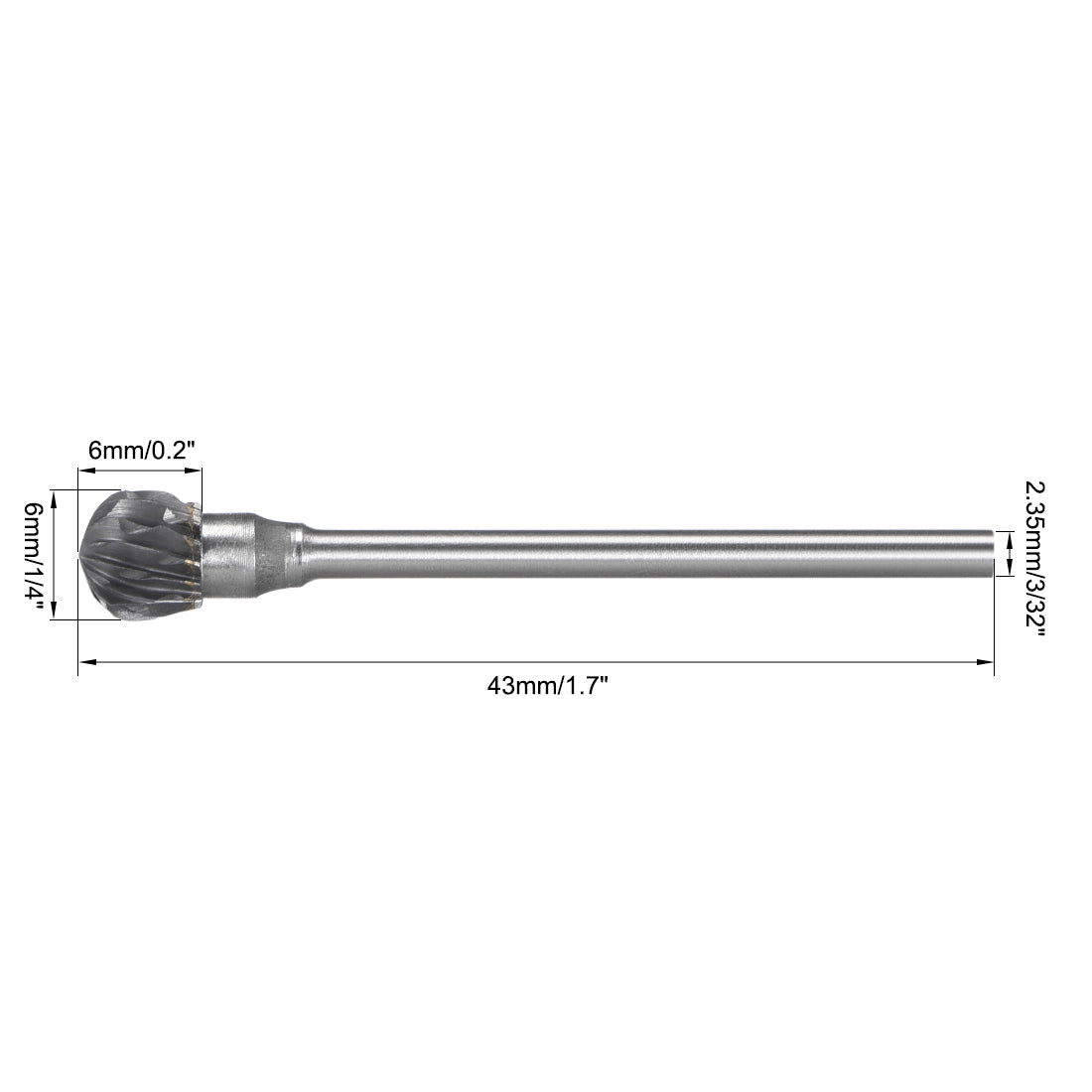 Harfington Tungsten Carbide Double Cut Rotary Burrs File Ball Shape w 3/32" Shank 2pcs