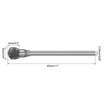 Harfington Tungsten Carbide Double Cut Rotary Burrs File Ball Shape w 3/32" Shank 2pcs