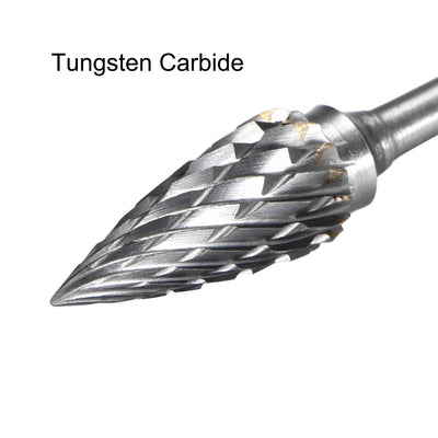 Harfington Tungsten Carbide Double Cut Rotary Burrs File Pointed Tree Shape w 3/32" Shank