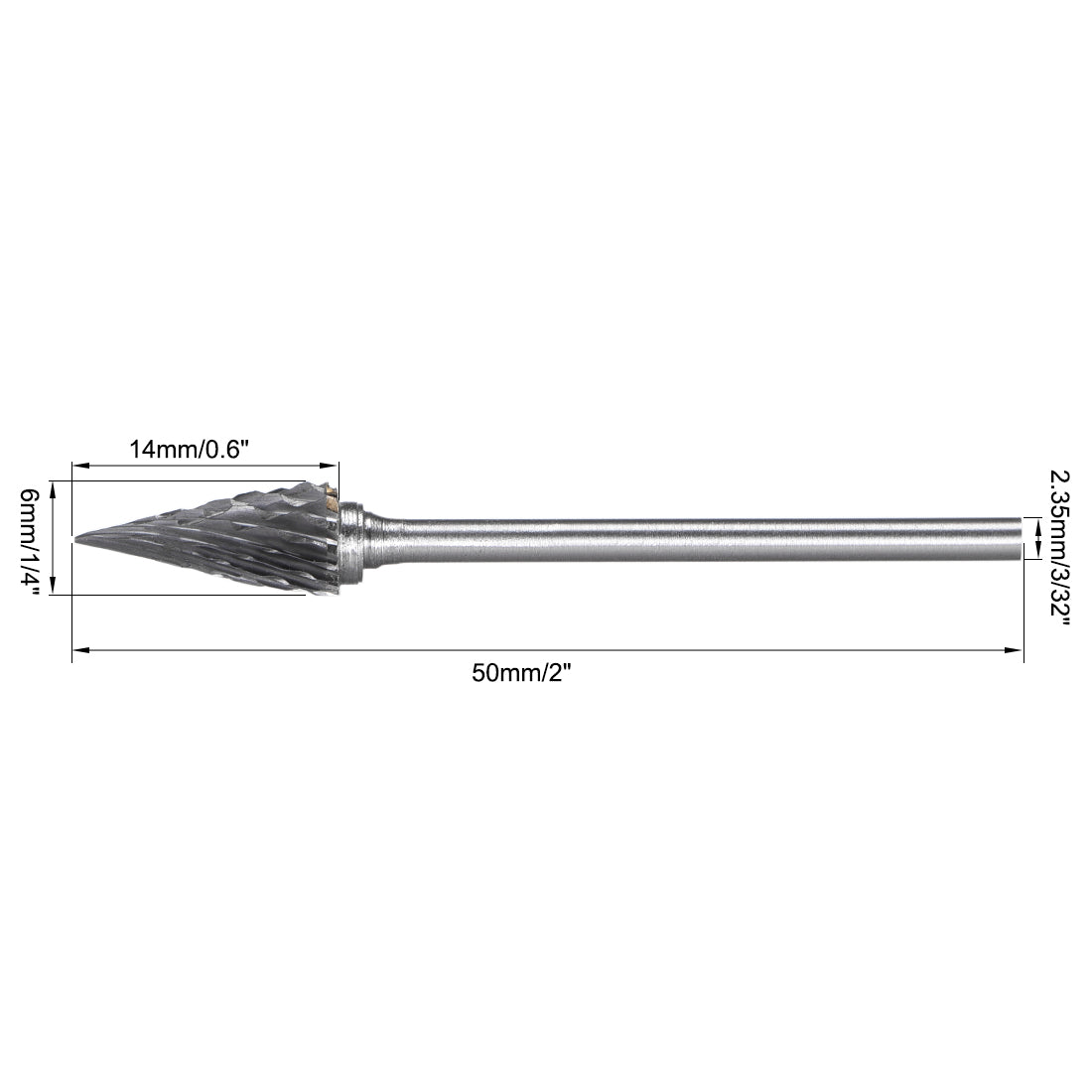 Harfington Tungsten Carbide Double Cut Rotary Burrs File Pointed Cone Shape w 3/32" Shank