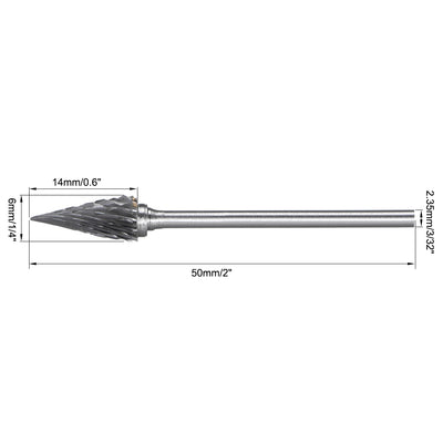 Harfington Tungsten Carbide Double Cut Rotary Burrs File Pointed Cone Shape w 3/32" Shank