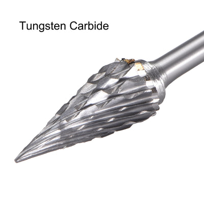 Harfington Tungsten Carbide Double Cut Rotary Burrs File Pointed Cone Shape w 3/32" Shank