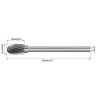Harfington Tungsten Carbide Single Cut Rotary Burrs File Oval Shape w 1/8" Shank 3pcs