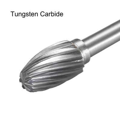 Harfington Tungsten Carbide Single Cut Rotary Burrs File Oval Shape w 1/8" Shank 3pcs