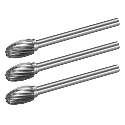 Harfington Tungsten Carbide Single Cut Rotary Burrs File Oval Shape w 1/8" Shank 3pcs