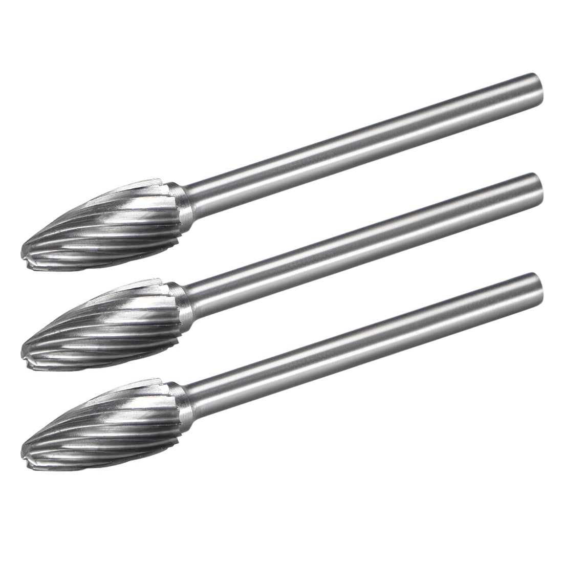 Harfington Tungsten Carbide Single Cut Rotary Burrs File Tree Shape w 1/8" Shank 3pcs