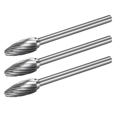 Harfington Tungsten Carbide Single Cut Rotary Burrs File Tree Shape w 1/8" Shank 3pcs