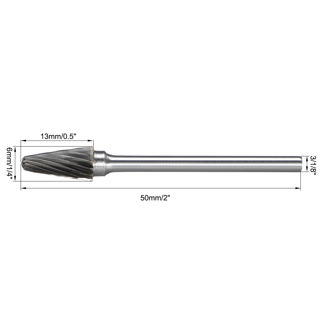 Harfington Tungsten Carbide Single Cut Rotary File Radius Cone Shape with 1/8" Shank 3pcs