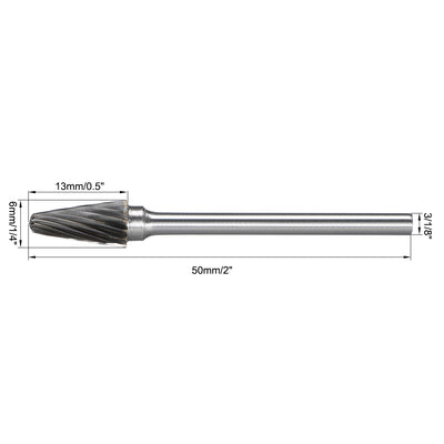 Harfington Tungsten Carbide Single Cut Rotary File Radius Cone Shape with 1/8" Shank 3pcs