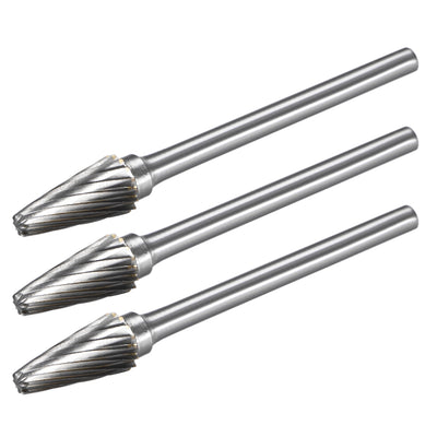Harfington Tungsten Carbide Single Cut Rotary File Radius Cone Shape with 1/8" Shank 3pcs